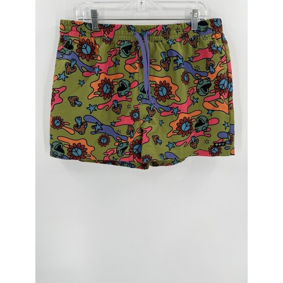 A-Lab Men's Large Skippy Trippy 3" Ins Board Shorts Mushroom Frogs Green Trunks - Picture 6 of 15